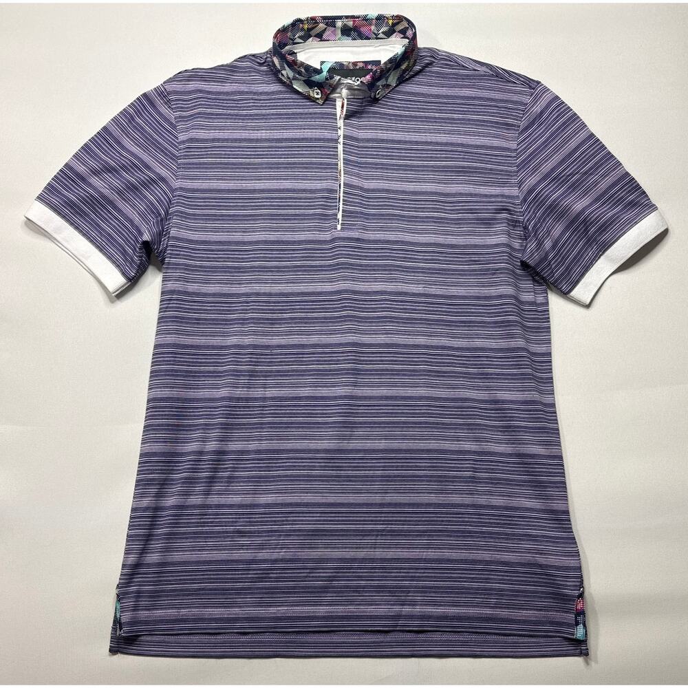NWOT Maceoo Men's Short Sleeve Purple Striped Polo Shirt - Size 3/M